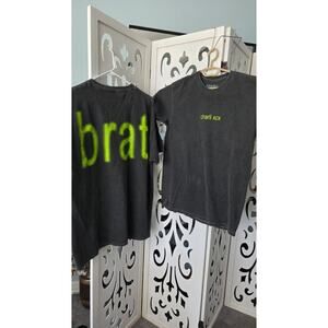 Charli XCX Brat Graphic Tee Small Black Acid Wash Pop Music Shirt Y2K
